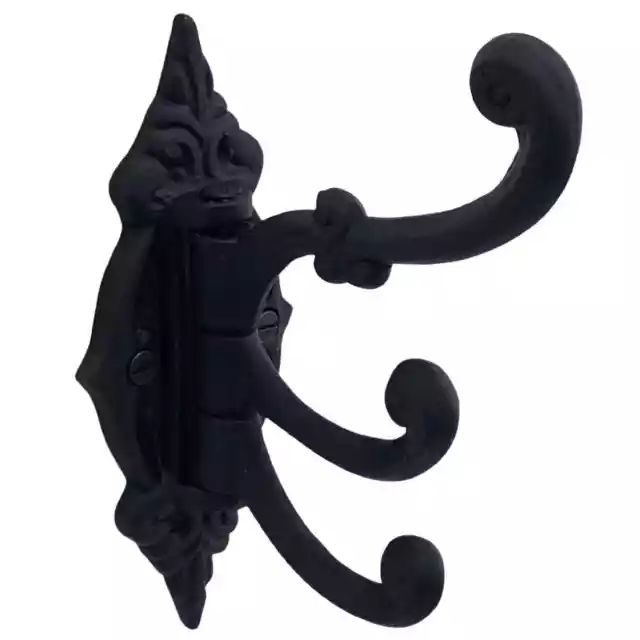 Cast Iron Pair of Fancy Three Arm Swivel Wall Hooks
