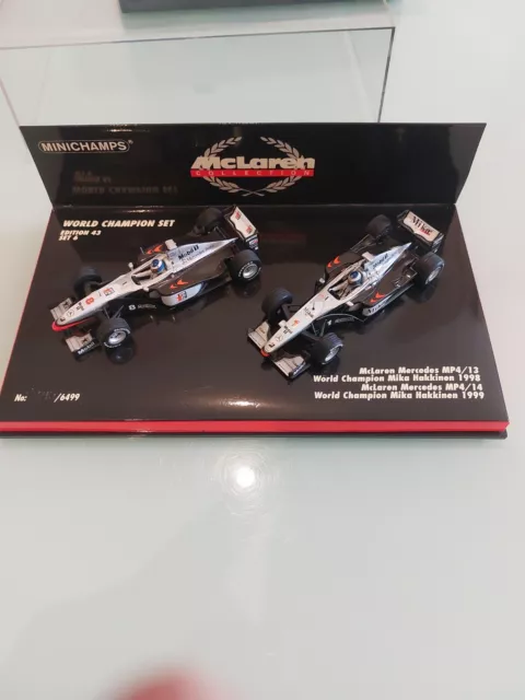 Coffret  Minichamps F1 McLaren Mika Hakkinen MP 4/13 98 et MP4 /14 99 ech 1/43