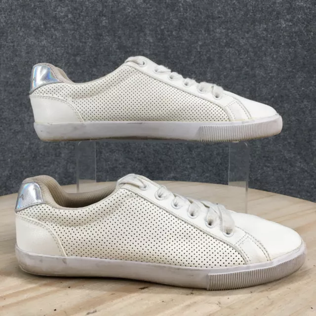 Nautica Shoes Womens 8.5 Perforated Casual Lace Up Sneakers White Faux Leather