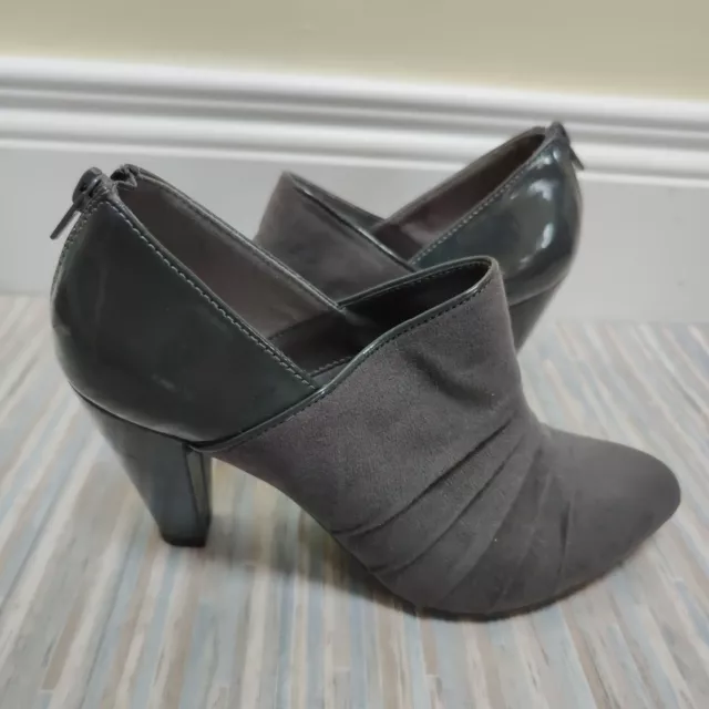 M & S Ladies Grey Patent & Suede Shoe Boots UK Size 5.5 Size 5 1/2 heels Marks