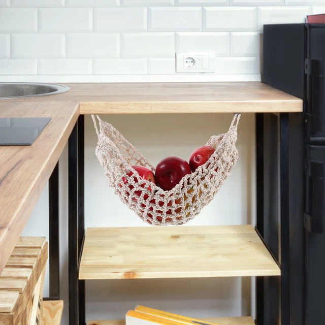 Amaca Per Frutta In Macramè 100% Cotone, Sottopensile Per Cucina, Camper O Barca, Con Ganci