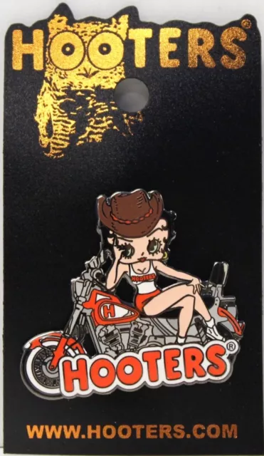 New Hooters Betty Boop On A Motorcycle With Brown Cowboy Hat Lapel Pin