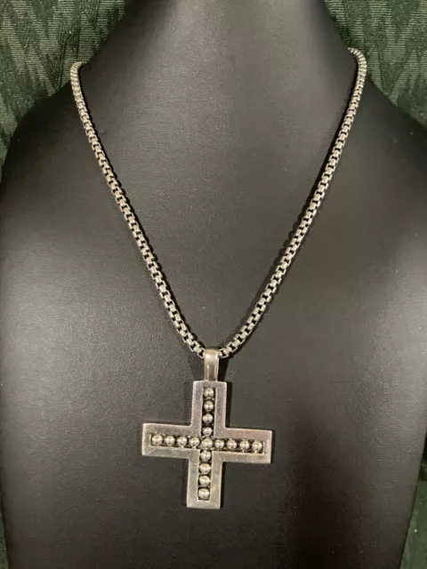 Sterling Silver Maltese Cross with sterling silver box chain Signed HAN