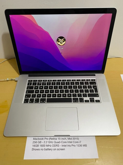 Apple MacBook Pro 15” Laptop - macOS 12 Monterey 256GB SSD 16GB RAM #F2