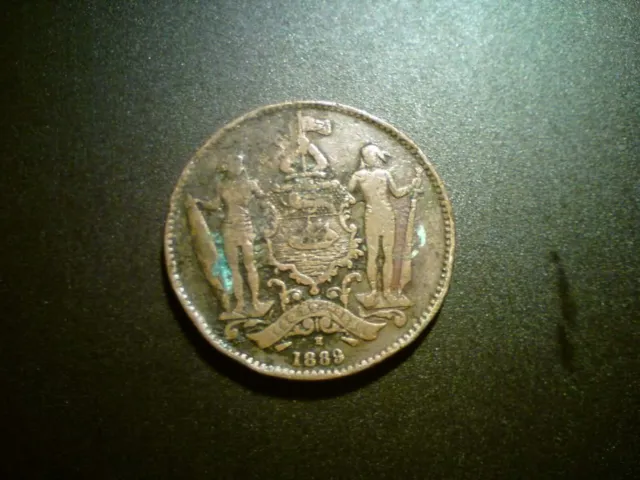 1889H British North Borneo (Malaysia) Cent Coin. Scarce