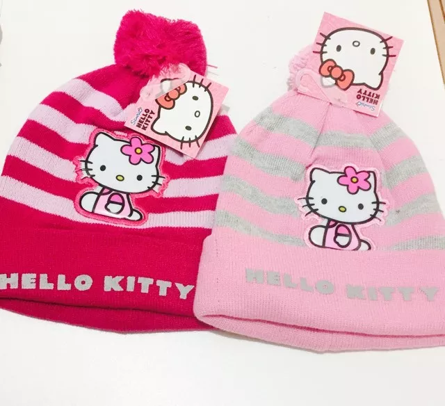 HELLO KITTY PINK GIRLS girl kid ski WINTER HAT BEANIE POM POM BALL cap children