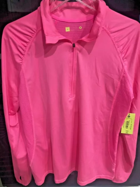 NWT $44 XERSION Women's Pink Activewear 1/4 Zip  Long Sleeve Pullover Shirt Sz L