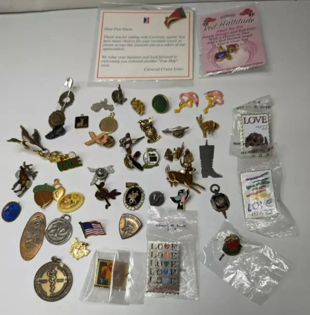 Huge Vintage Lots Of Used Novelty  American & Others Pins Some Sterling