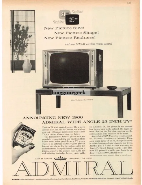 1960 ADMIRAL CLARIDGE Table TV Model TZ24M52 SON-R Remote Control Vintage Ad