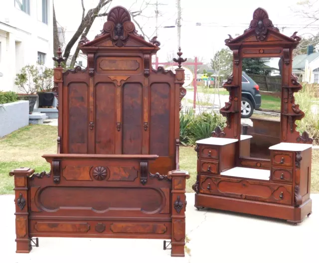 Walnut Victorian 2 Piece Bedroom Set~~Bed and Dresser