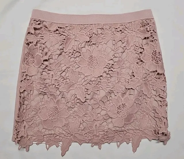 American Eagle Pink Mini Skirt Women's Size 12 Floral Lace Overlay Stretch Short