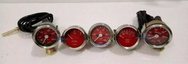 Smiths-52mm-Kit-Temp-Oil-Fuel-Oil Temp Volt Gauge--Replica Red Chrome