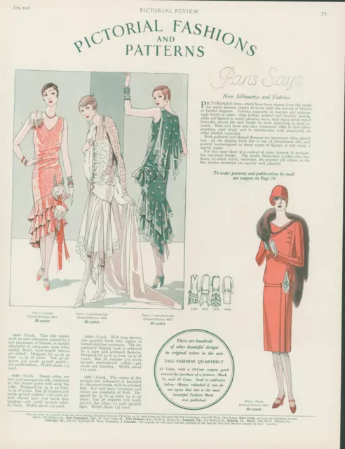 1928 Pictorial Fashions Patterns Paris Frocks Women Juniors Vtg Print Story PR1