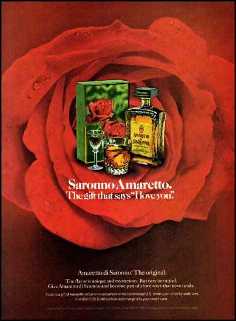 1980 Saronno Amaretto red rose box bottle glass ice vintage photo Print Ad ads35