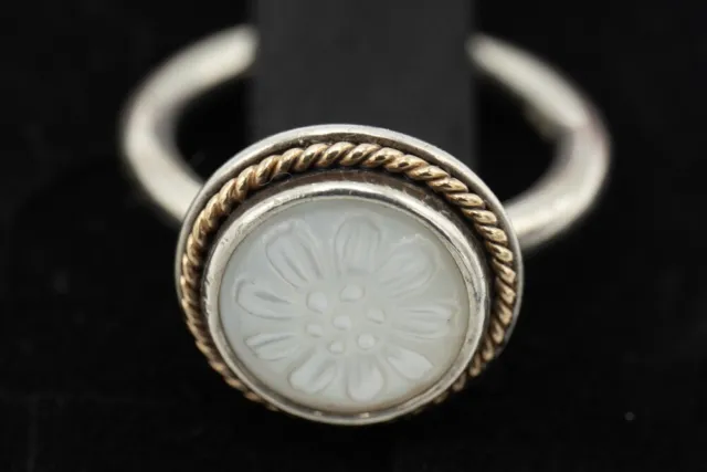 Genuine Pandora Silver & Gold Daisy Mother of Pearl Ring Size 50 S925 ALE