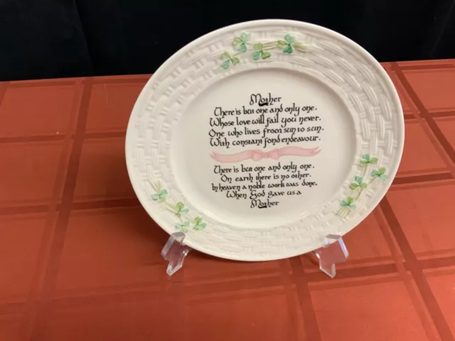 Belleek Shamrock Mother's Blessing Plate 8" Porcelain Irish Basketweave (DB56)