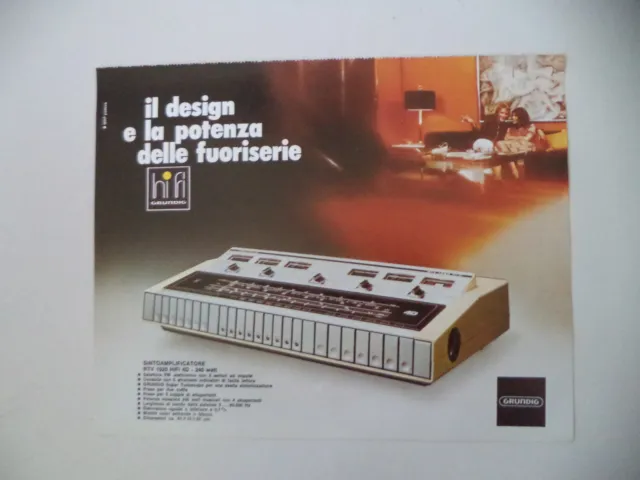 advertising Pubblicità 1974 GRUNDIG SINTO AMPLIFICATORE RTV 1020 HIFI