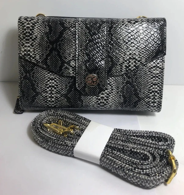 NWT Samantha Brown RFID Crossbody Bag w/Charger Python Black