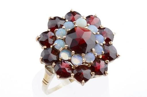 Granat Ring Perle 333 8k Gelb Gold Antik Tracht Top! #