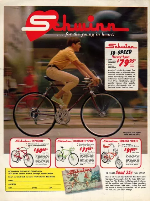 For the young at heart Schwinn Varsity Sport & Orange Krate bicycle ad 1969 BL