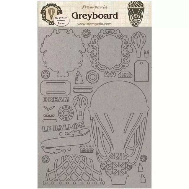 New Stamperia Greyboard A4 Cut-Outs - VOYAGES FANTASTICQUES - AIR BALLOON