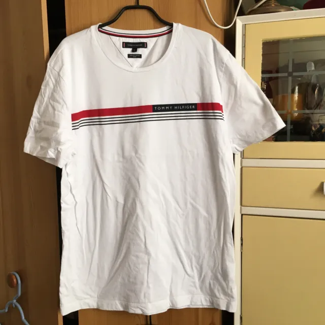 Tommy Hilfiger T Shirt - Mens XL - White With Graphic Logo
