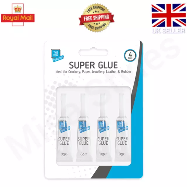 NEW SUPER GLUE 4 PACK STRONG BOND ADHESIVE GLASS WOOD PLASTIC RUBBER METAL 3g