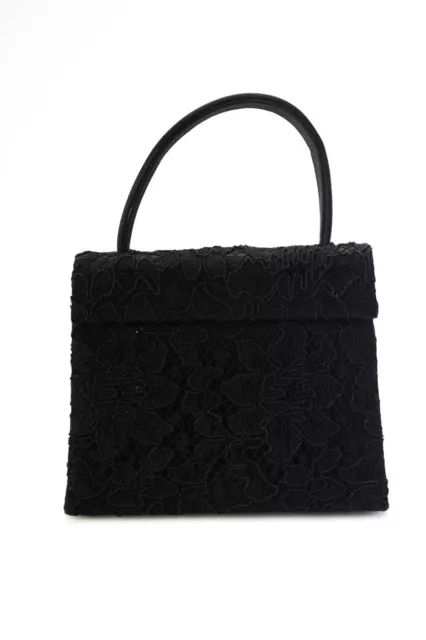 Barneys New York Womens Black Floral Textured Mini Top Handle Bag Handbag 3