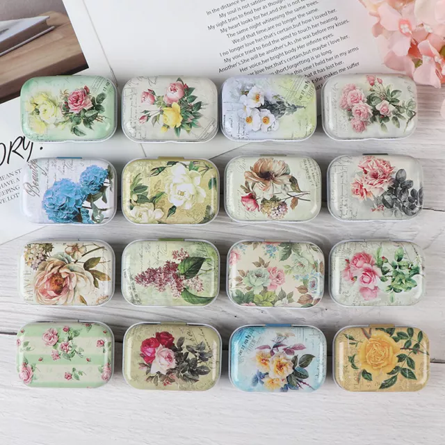 Mini Flower Tin Trinket Jewelry Coin Box Tinplate Storage Case Small Rectan rock