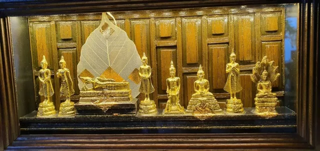 Birthday 8 Buddha Statue Seated Stand wearing wooden frames hand made work Gold