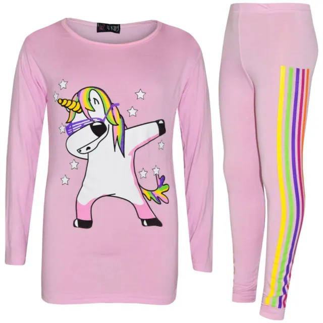 Top e leggings rosa bambino bambine unicorno arcobaleno dab bambino rosa 7-13 anni