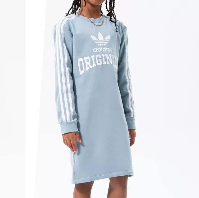 Adidas Mädchen Winter Sweat Kleid Dress Pullover Sweatshirt Minikleid blau/grün