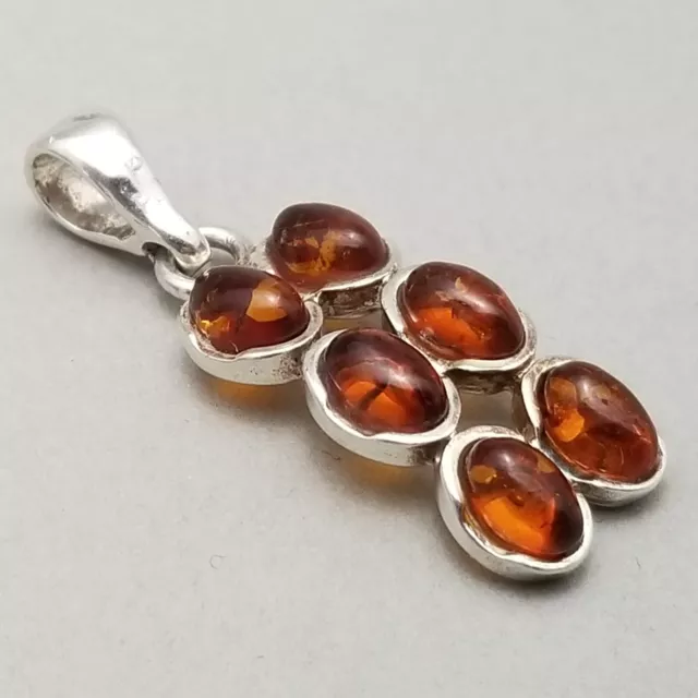 Solid Sterling Silver Amber Cabochon Necklace Pendant 925 - 3g