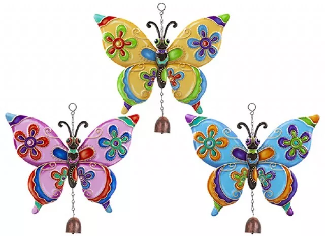 3 x Garden Metal Windchimes BUTTERFLY Window Hanging Outdoor Wind Chimes