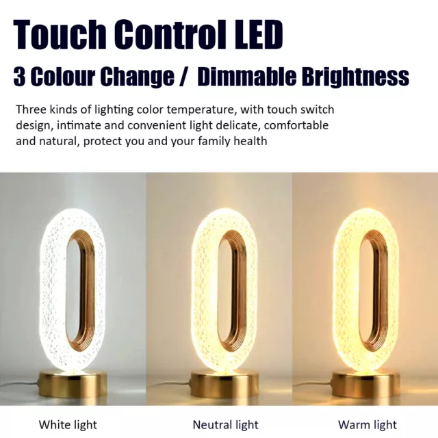LED Cordless Table Lamp Bedside Touch Control Dimmable Rechargeable Light Oval 3