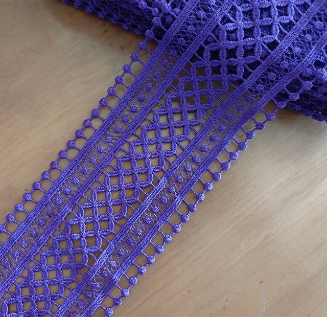 5 Yards 3.5" Wide Diamond Pattern Rayon Venise Vintage Lace Trims Violet s0350