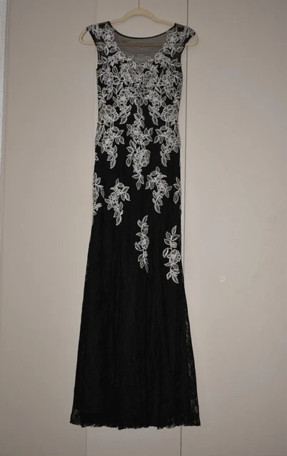 Jovani Womens Embroidered Floral Maxi Party Evening Dress Gown Black Size 0