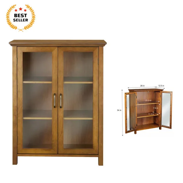 Living Room Floor Cabinet Wooden Storage Organizer with 2 Doors Cupboard NEW US