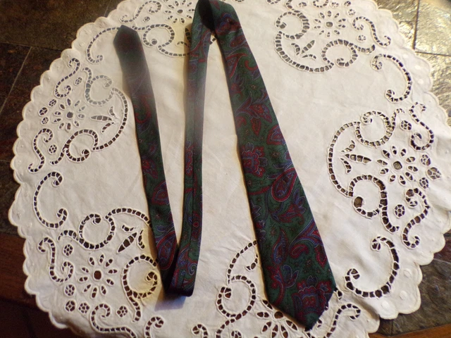 Cravate Homme Vintage En Soie - Motif Floral Marron/Bleu - Marque Maggy Rouff Paris - 139cm - Occasion TB