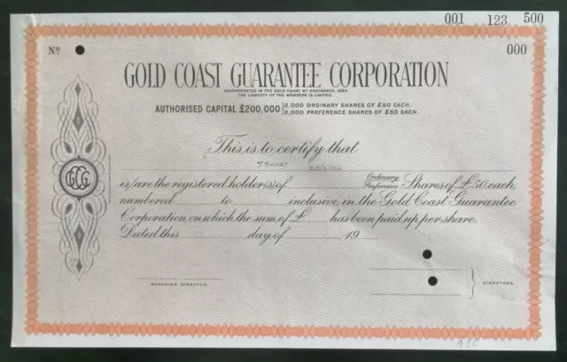 AFRICA Gold Coast Guarantee Corporation specimen share 1954 (Sierra Leone)