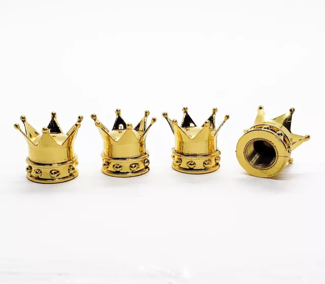 Gold Kings Crown Tire Valve Stem Caps -  Set of Four