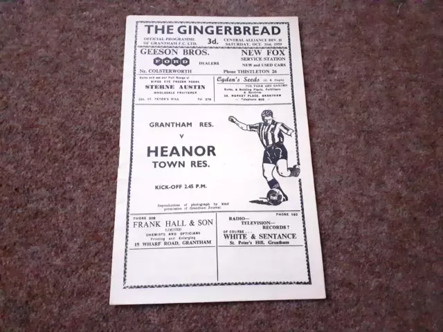 GRANTHAM RESERVES v HEANOR TOWN RESERVES PROGRAMME 1959 DERBYSHIRE FOOTBALL