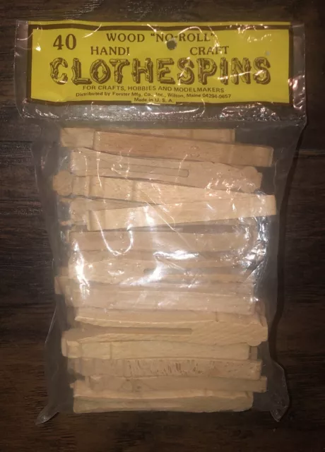 Paquete De 40 Pines De Ropa De Madera Plana Artesanal De Colección Sin Rollos - Nuevos