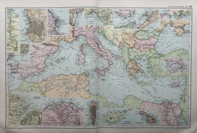 1902 Mediterranean Sea Antique Map by G.W. Bacon over 120 Years Old