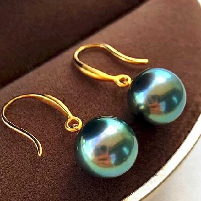 16MM Peacock Blue Shell Pearl Beads Earrings 18k Hook Eardrop Ear stud Classic