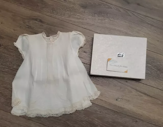 Vintage Newborn Christening Gown Dress Ivory Handmade Pin Tucks Lace Embroidery
