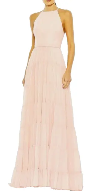Mac Duggal Blush Peach Halter Neck A-Line Tiered Gown Size 2 $398
