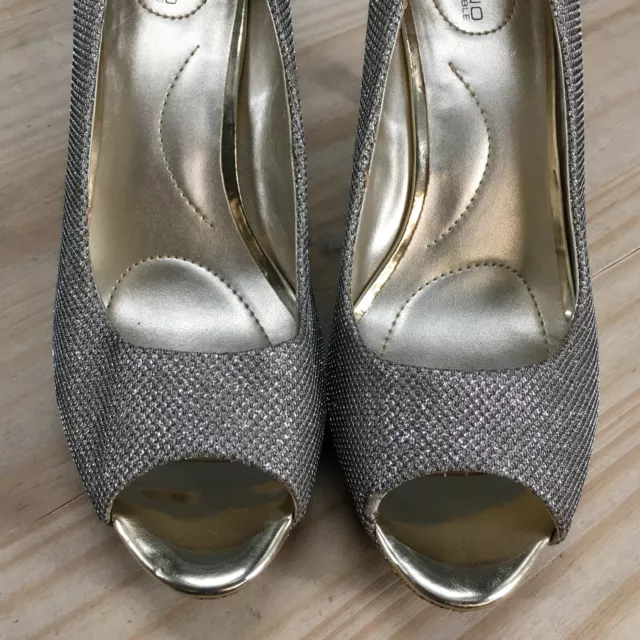 Bandolino Heels Womens 9 W Supermodel Slip On Metallic Peep Toe Pumps Silver 3