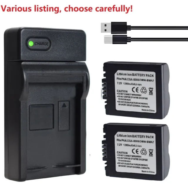 Battery or Charger for Panasonic Lumix CGA-S006 DMC-FZ35 FZ38 DMC-FZ50 FZ28 FZ8