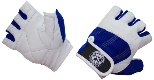 Nibra Gym Wear USA Gym Gloves White/Blue with Wrist Closure for Man & Women.